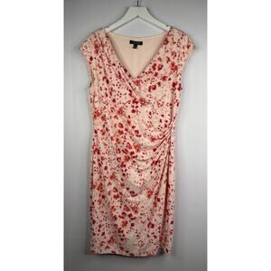 Lauren Ralph Lauren Dress Womens Sz 14 Pink Floral Sheath Stretch V-Neck